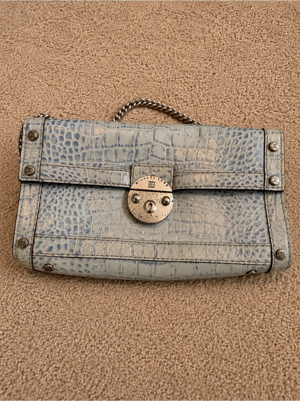 Michael Kors Light Blue Croc-Embossed Chain Shoulder Bag - Picture 3 of 10